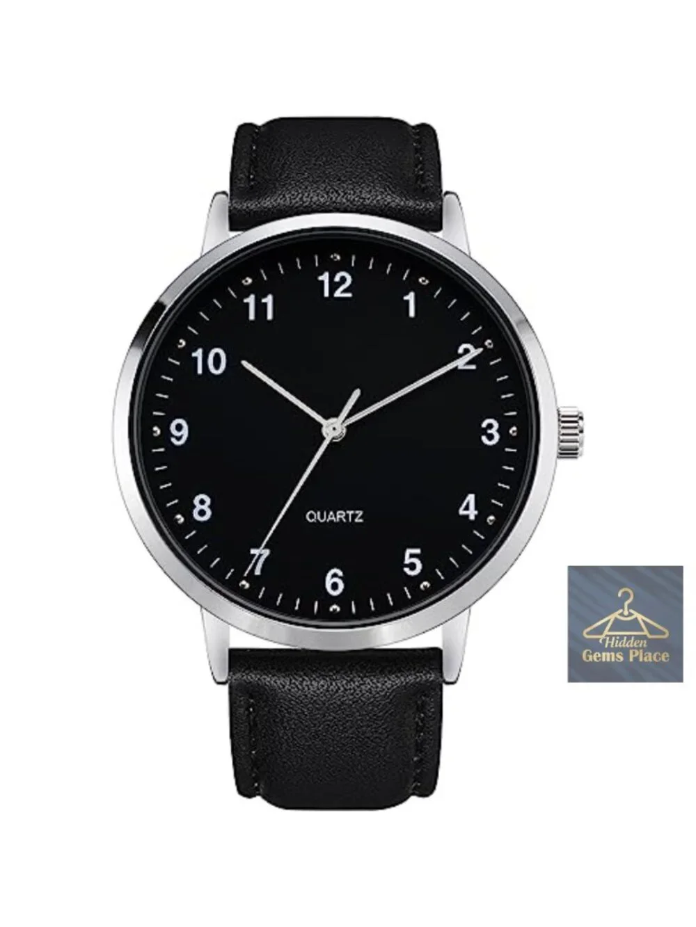 Men's Classic Analog Watch with Arabic Numerals, Stainless Steel Case, Leather